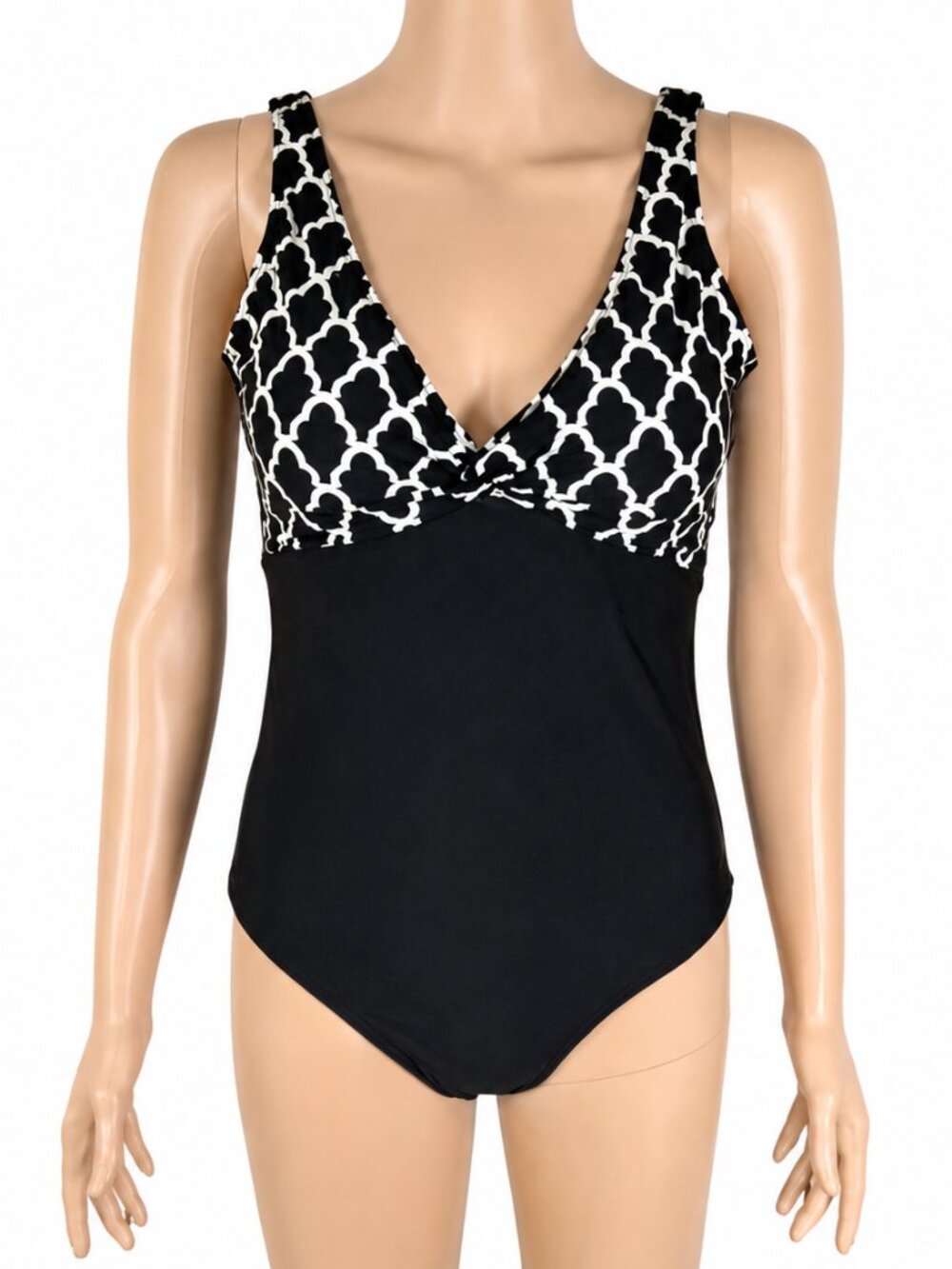 Athena Trellis V-Neck Maillot One Piece Swimsuit Black Size 8